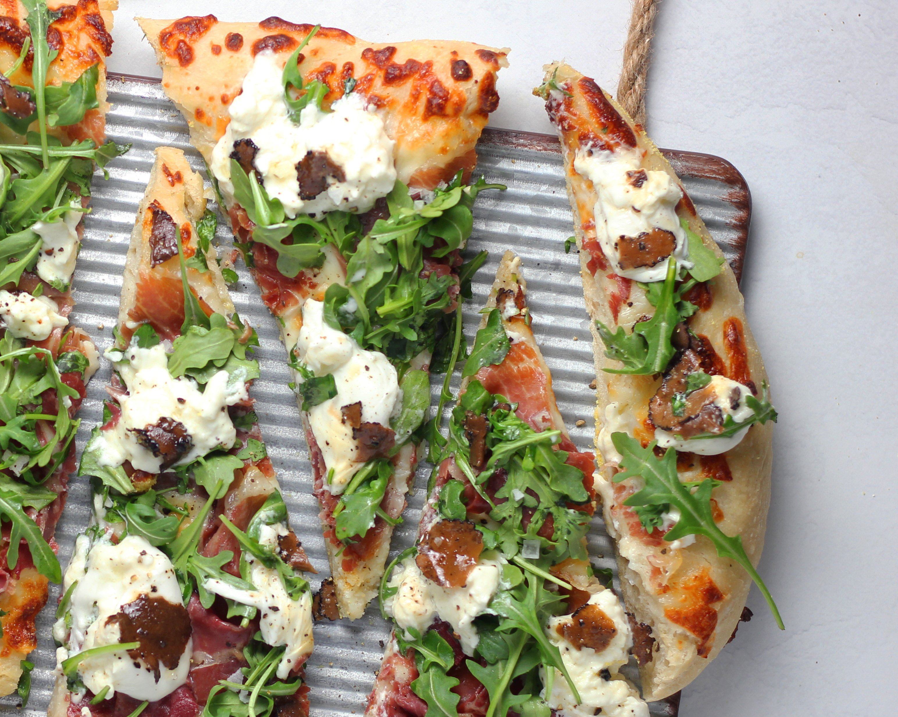 Black Truffle Carpaccio and Burrata Pizza