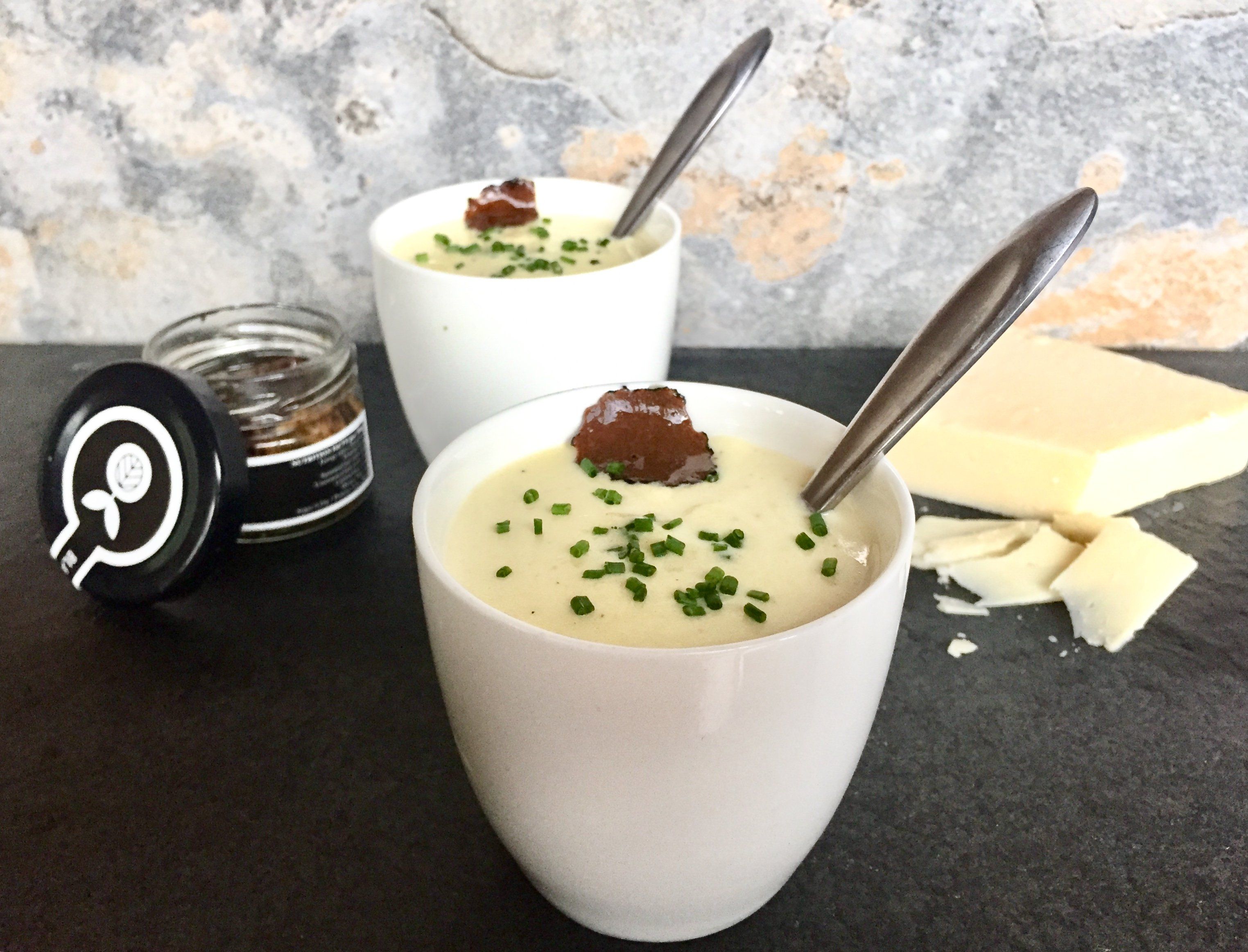 Black Truffle Potato Cream with Asiago and Chive