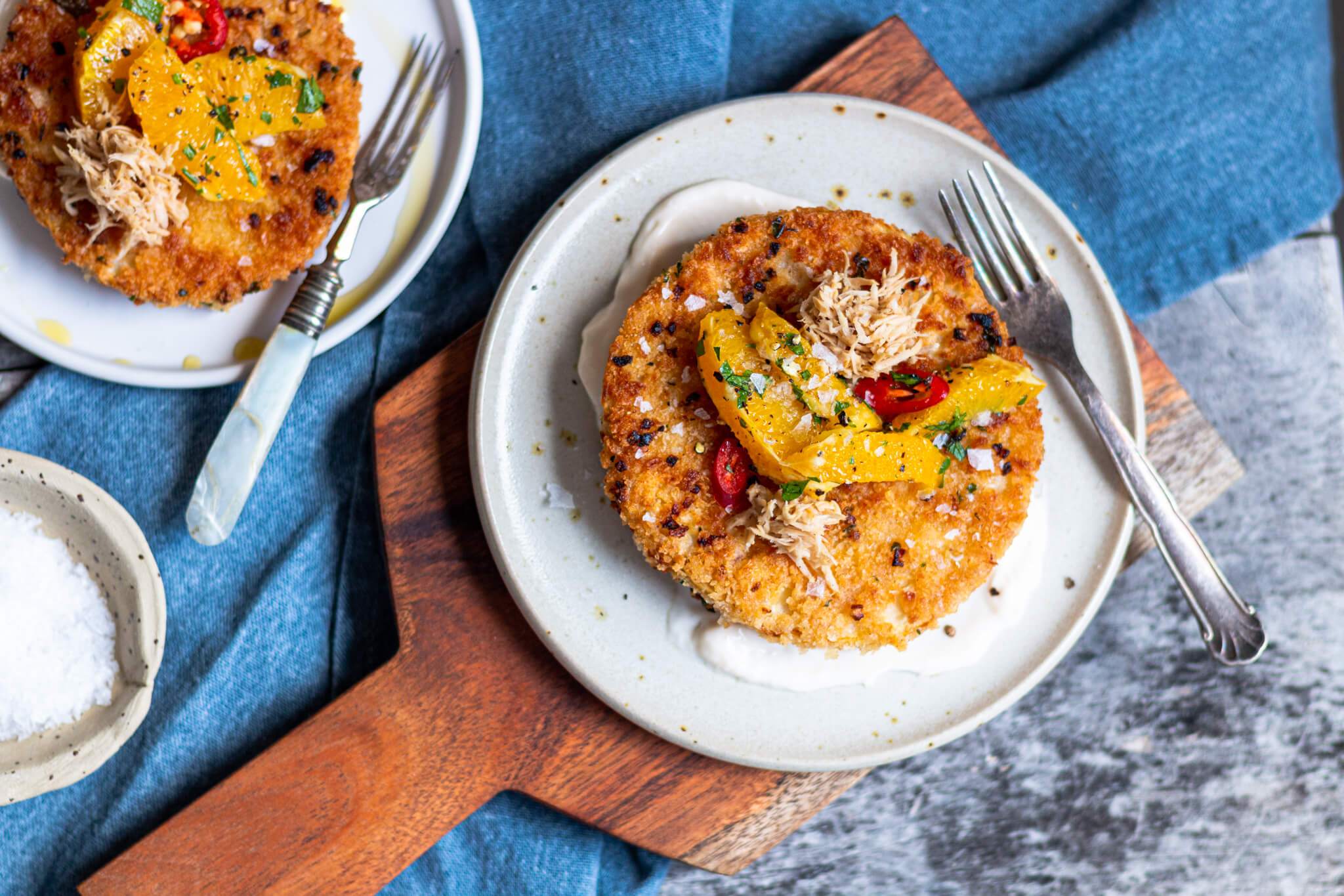 Celeriac Steaks with Citrus Salad and Horseradish Root