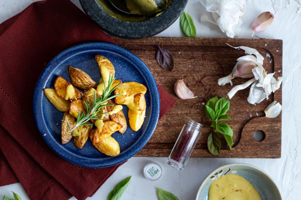 Saffron Aioli with Cayenne Spiced Crispy Potatoes