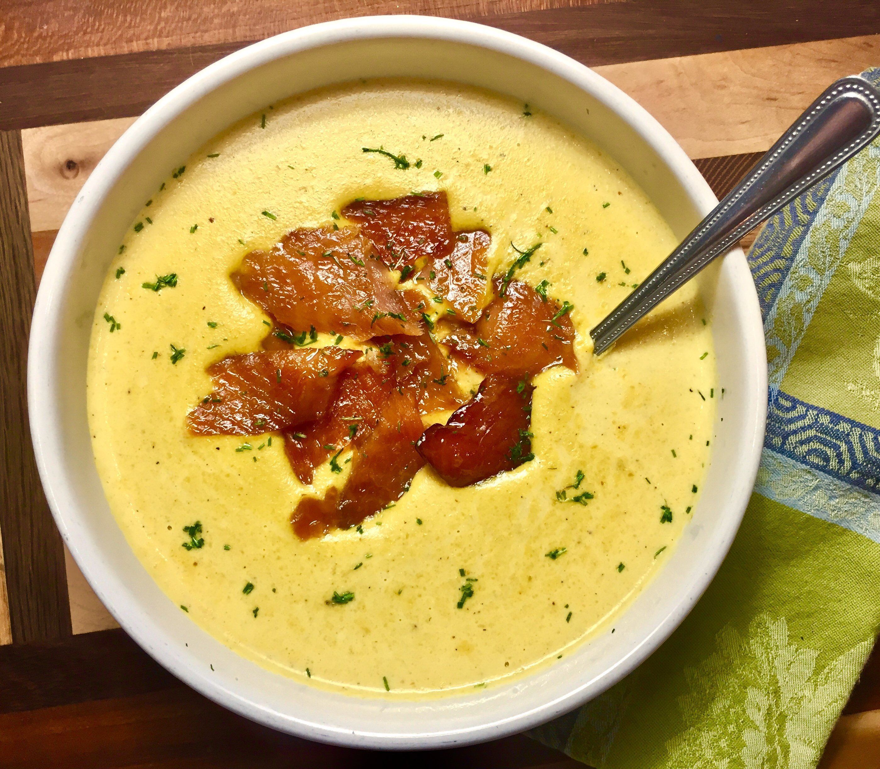 Saffron Infused Roasted Cauliflower Cream Soup