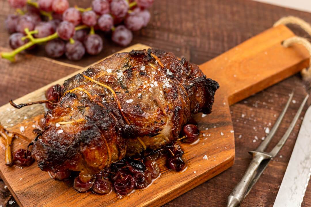 Salt & Vinegar Roasted pork over Crushed Grapes