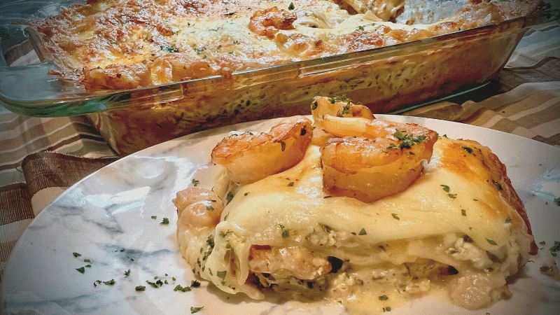 Shrimp and Sausage Lasagna with Coriander Cream Sauce