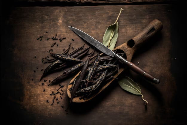 vanilla beans being chopped and scrapped 